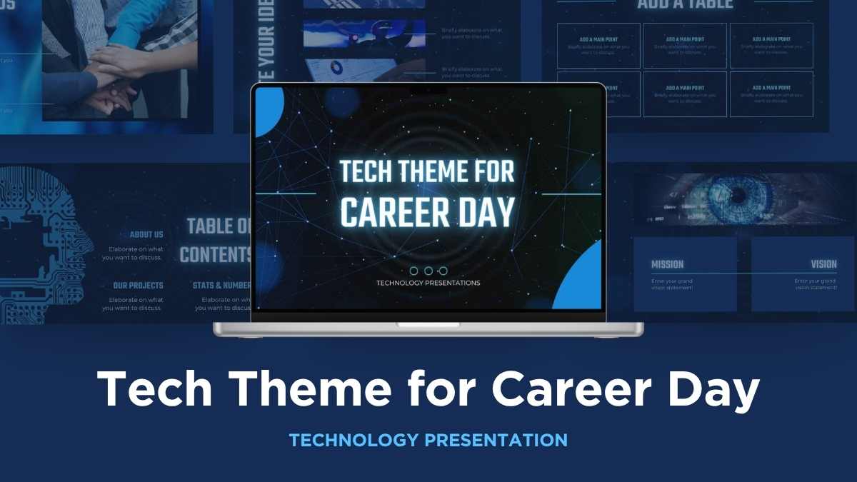 Tema Teknologi Hitam dan Biru untuk Slide Presentasi Hari Karier - slide 1